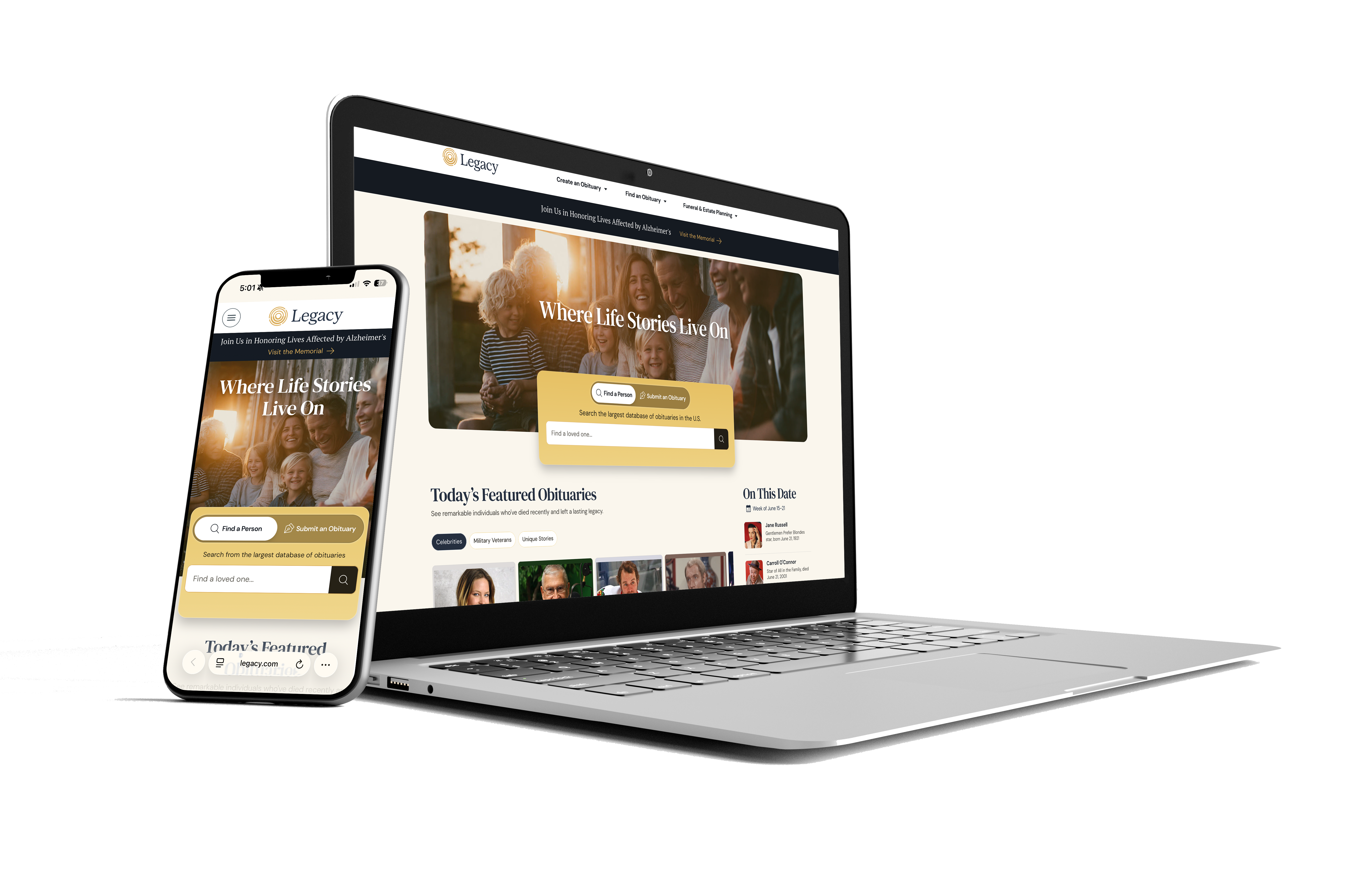 Legacy on desktop, tablet, and mobile